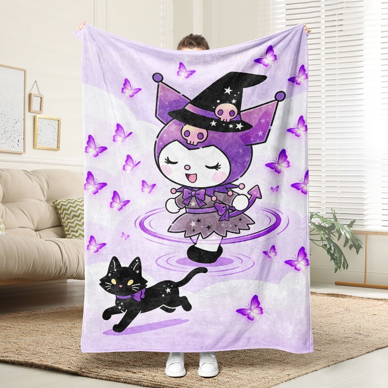 Christmas Throw Blanket - Sanrio Blanket Cozy Purple Witch Black