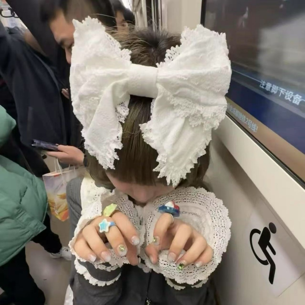 Y2K Lolita Lovely Lace Headban - Ribbon Bow Gift 评论和价格