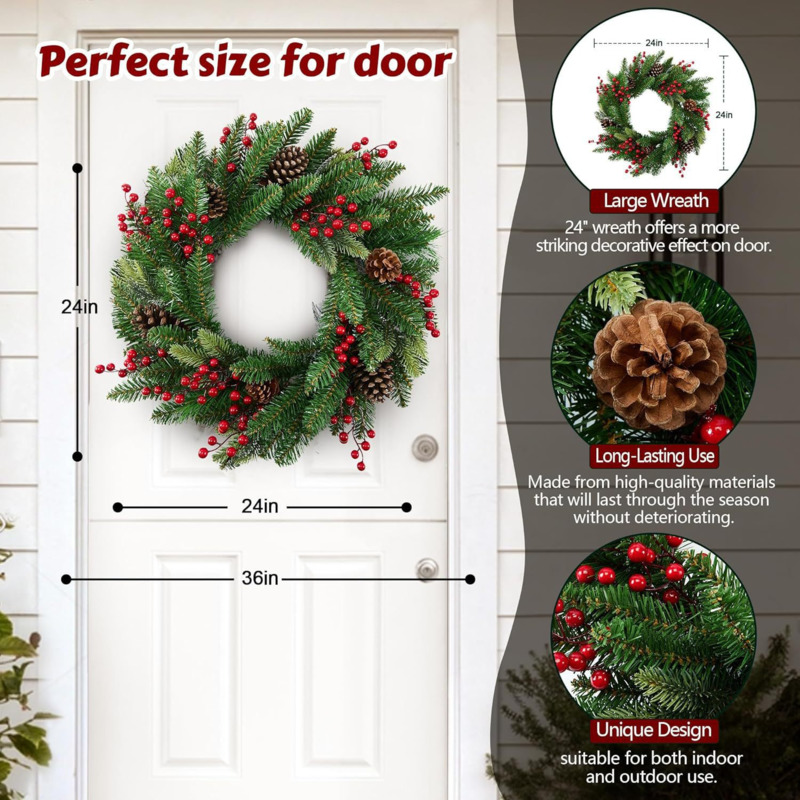 50cm Artificial Christmas Wrea - Christmas Wreath Fake 评论和价格